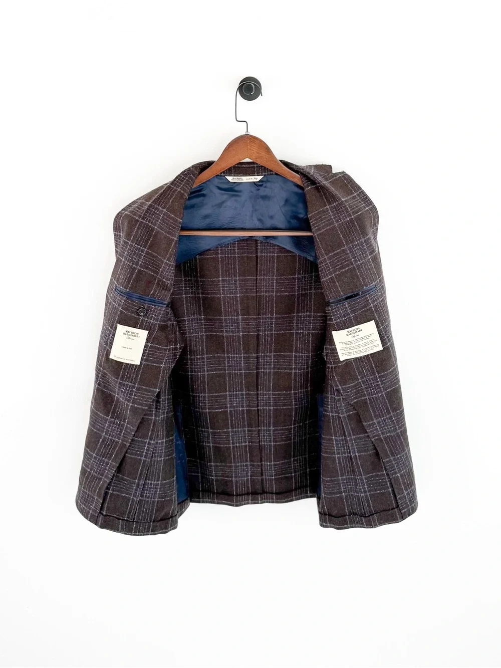 New Maurizio Baldassari Italian Wool Plaid Sport Coat Blazer Men's Brown Blue 40
